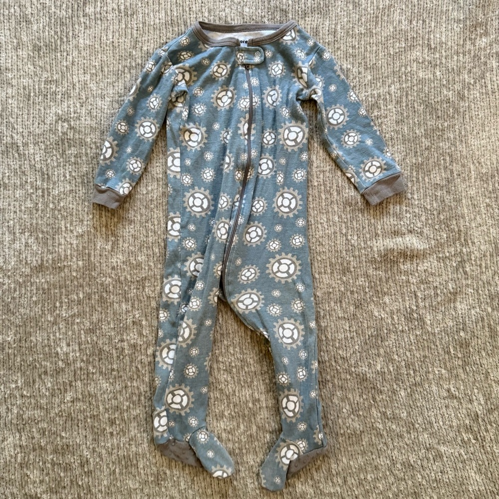 Leveret Baby Blue‎ Gray Gear Print Zip Footed Pajamas Sleeper 12-18M Cotton